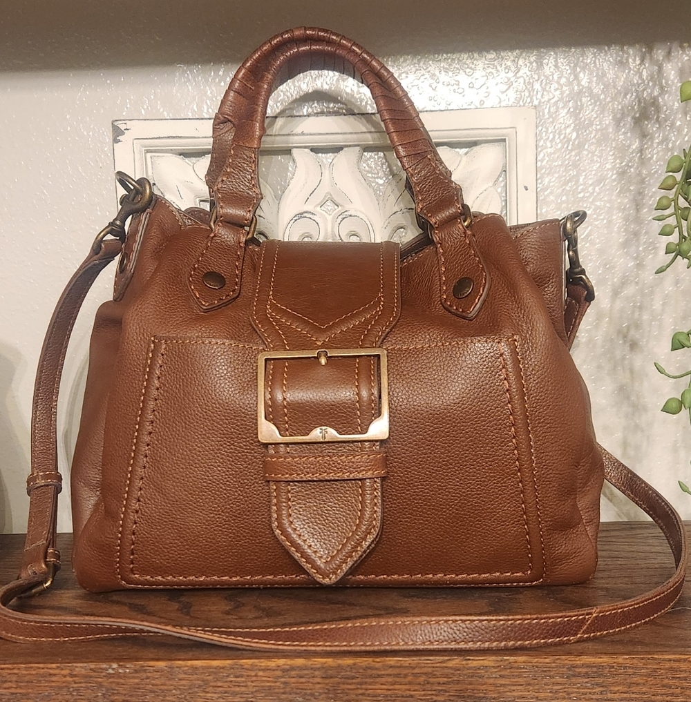 Frye Faye Cognac Leather Satchel with Crossbody Strap